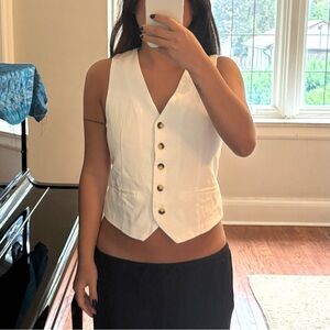 Zara White Button Up Vest Tank Top